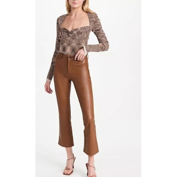 PAIGE Women's Claudine Ankle Flare Jeans Brown Vegan Leather Pants Stretch 32 - Picture 6 of 9